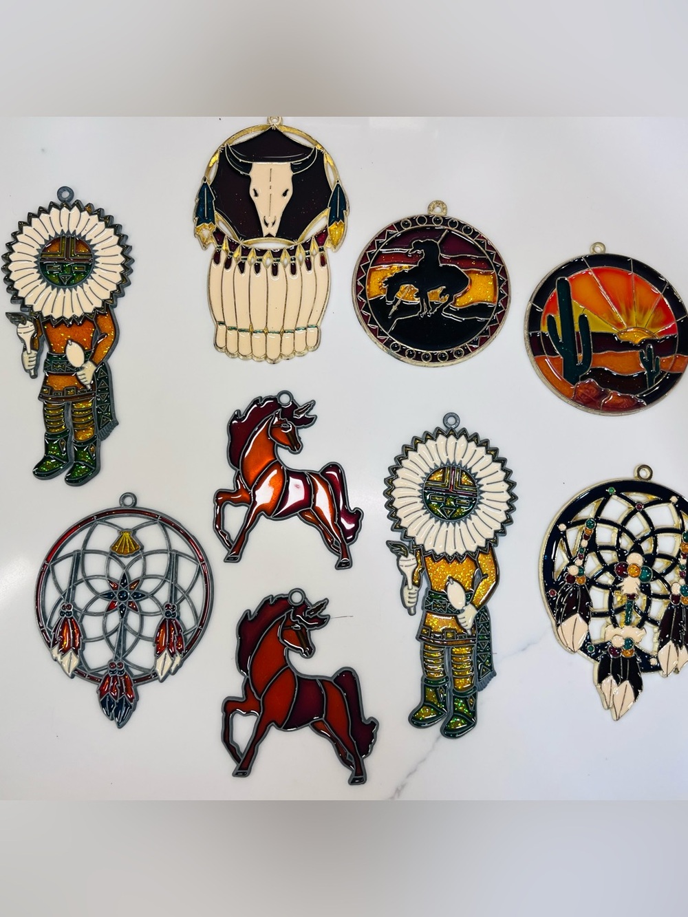 Lot Of 9 Vintage Native American Horse Western Themed Sun Catchers